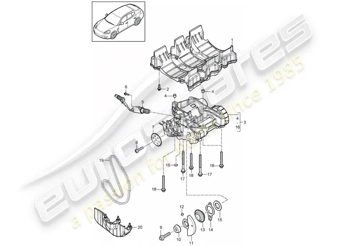 porsche 2015 (panamera 970) placa deflectora de aceite diagrama de piezas