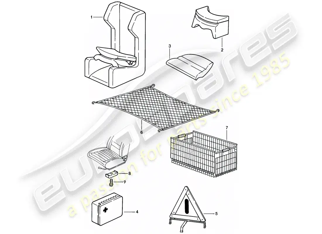 porsche 1985 (928) accesorios diagrama de piezas