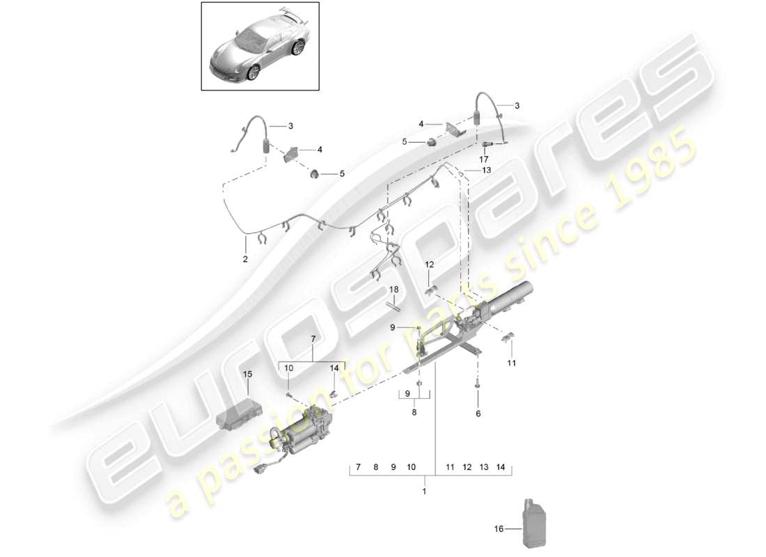 porsche 2021 (991-2 r/gt3/rs) suspensión adaptativa eje delantero d >>- mj 2017 diagrama de piezas