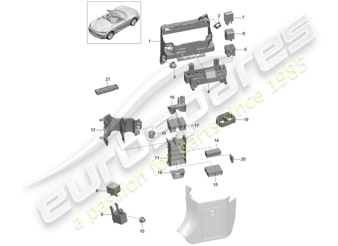 porsche 2024 (718 boxster) diagrama de piezas del tablero de control eléctrico central