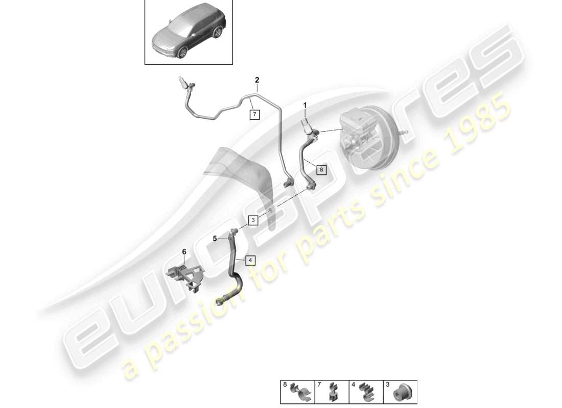 porsche 2024 (cayenne e3 9ya/9yb) diagrama de piezas de la línea de vacío