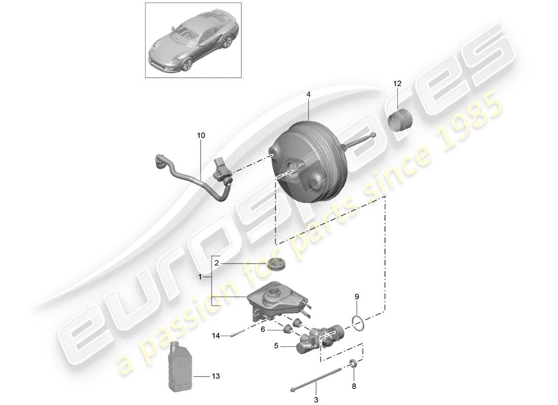 porsche 2018 (991-2 turbo) cilindro maestro del freno diagrama de piezas