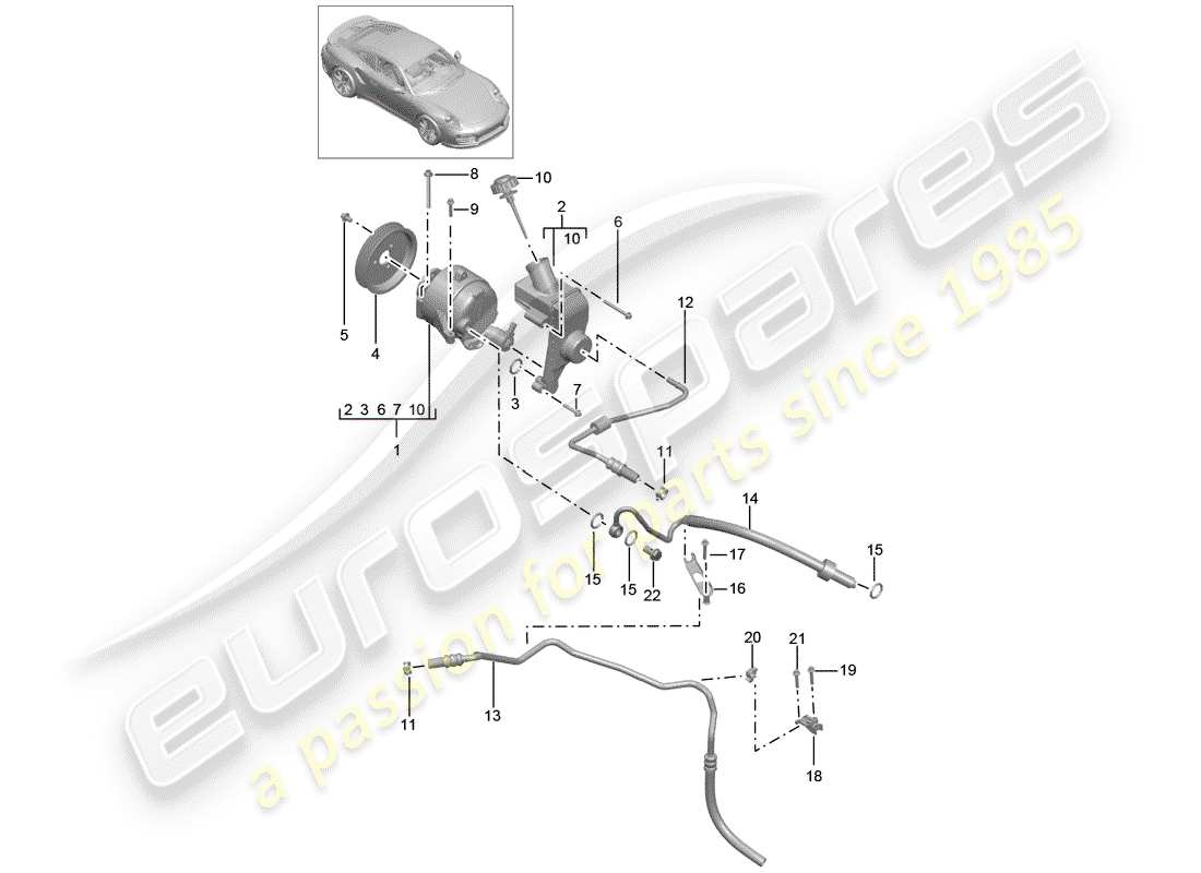 porsche 2018 (991-2 turbo) línea hidráulica diagrama de piezas