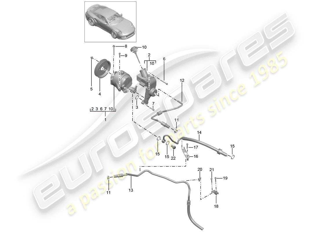 porsche 991 turbo (2018) diagrama de piezas de la línea hidráulica