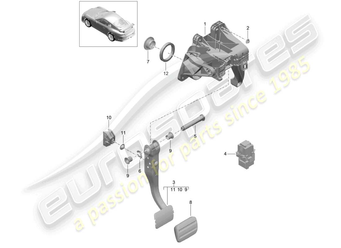 porsche 2021 (991-2 r/gt3/rs) mecanismo de palanca de freno y aceleración d >>- diagrama de piezas mj 2017
