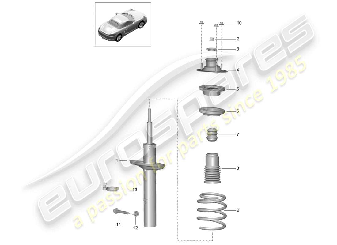 porsche 2023 (718 boxster) diagrama de piezas del resorte helicoidal de los amortiguadores