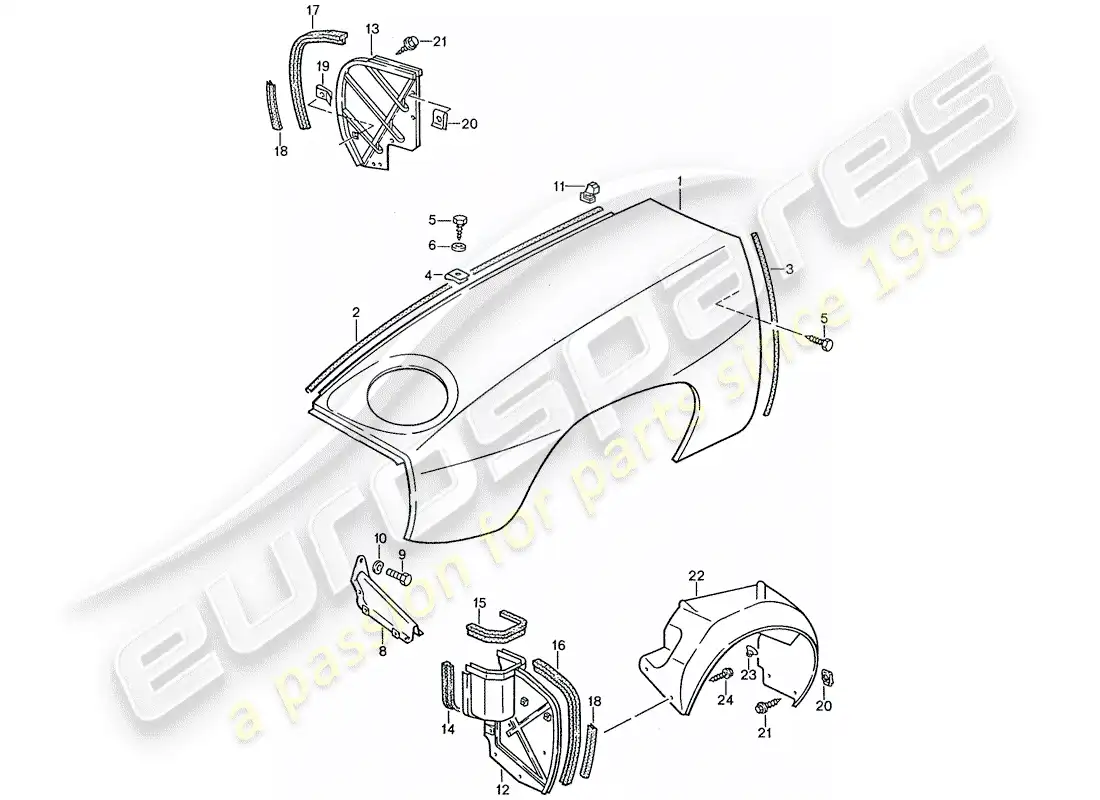 porsche 1987 (928) diagrama de piezas del guardabarros