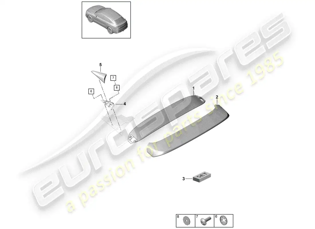 porsche 2018 (cayenne e3 9ya/9yb) alerón del borde del techo diagrama de piezas