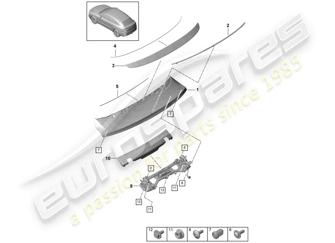 porsche 2019 (cayenne e3 9ya/9yb) alerón trasero diagrama de piezas