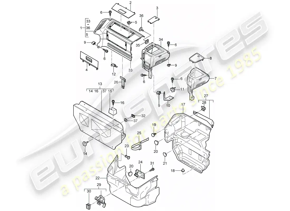 porsche 2008 (997-1) compartimiento de equipaje diagrama de piezas