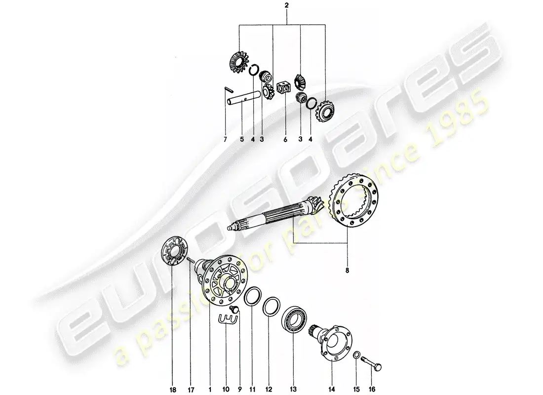 porsche 1975 (911) diferencial diagrama de piezas