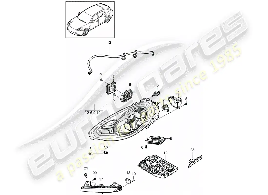 porsche 2014 (panamera 970) faro led diagrama de piezas