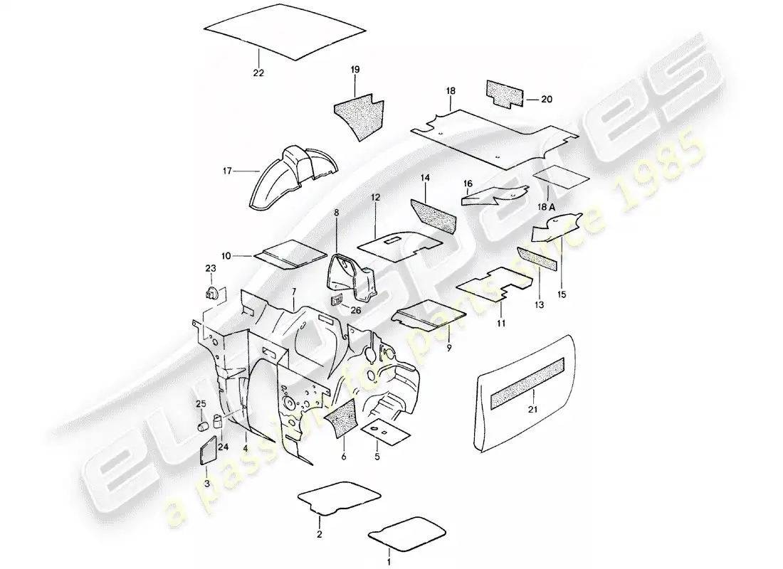 porsche 1982 (924) carcasa - insonorización 1 diagrama de piezas