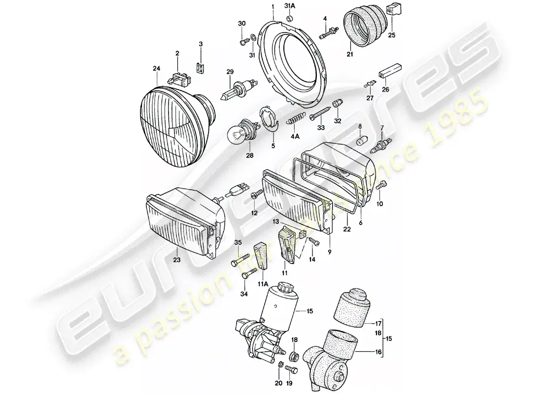 porsche 1982 (924) faro emergente - motor eléctrico - para - faro emergente - faro adicional diagrama de piezas