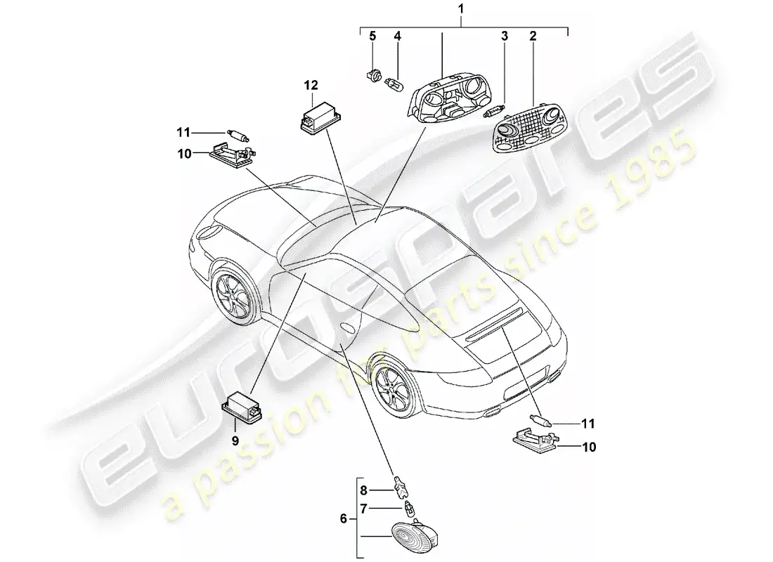 porsche 2008 (997-1) luz interior diagrama de piezas