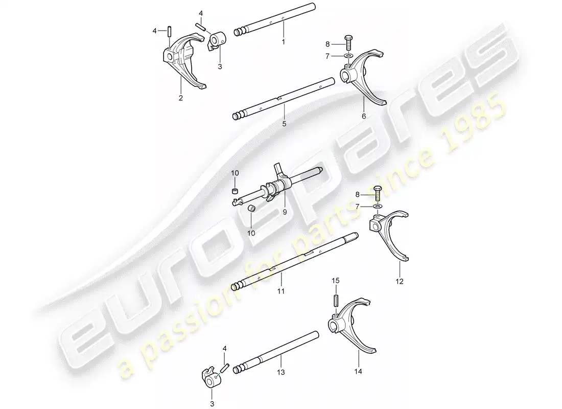 porsche 2008 (997-1 gt3) eje selector diagrama de piezas