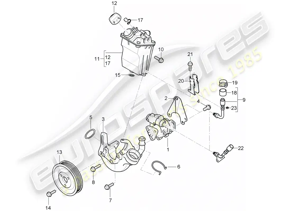 porsche 2008 (997-1 gt3) dirección asistida diagrama de piezas