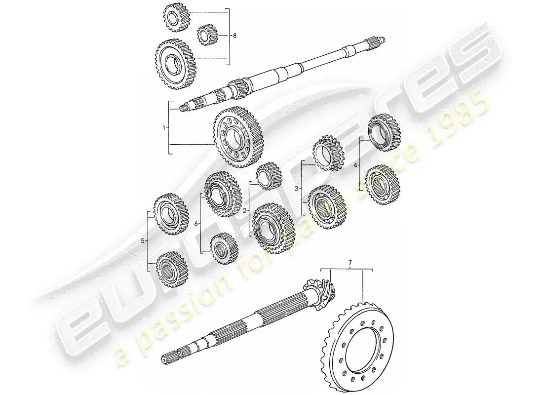 porsche 1988 (959) juegos de ruedas dentadas diagrama de piezas