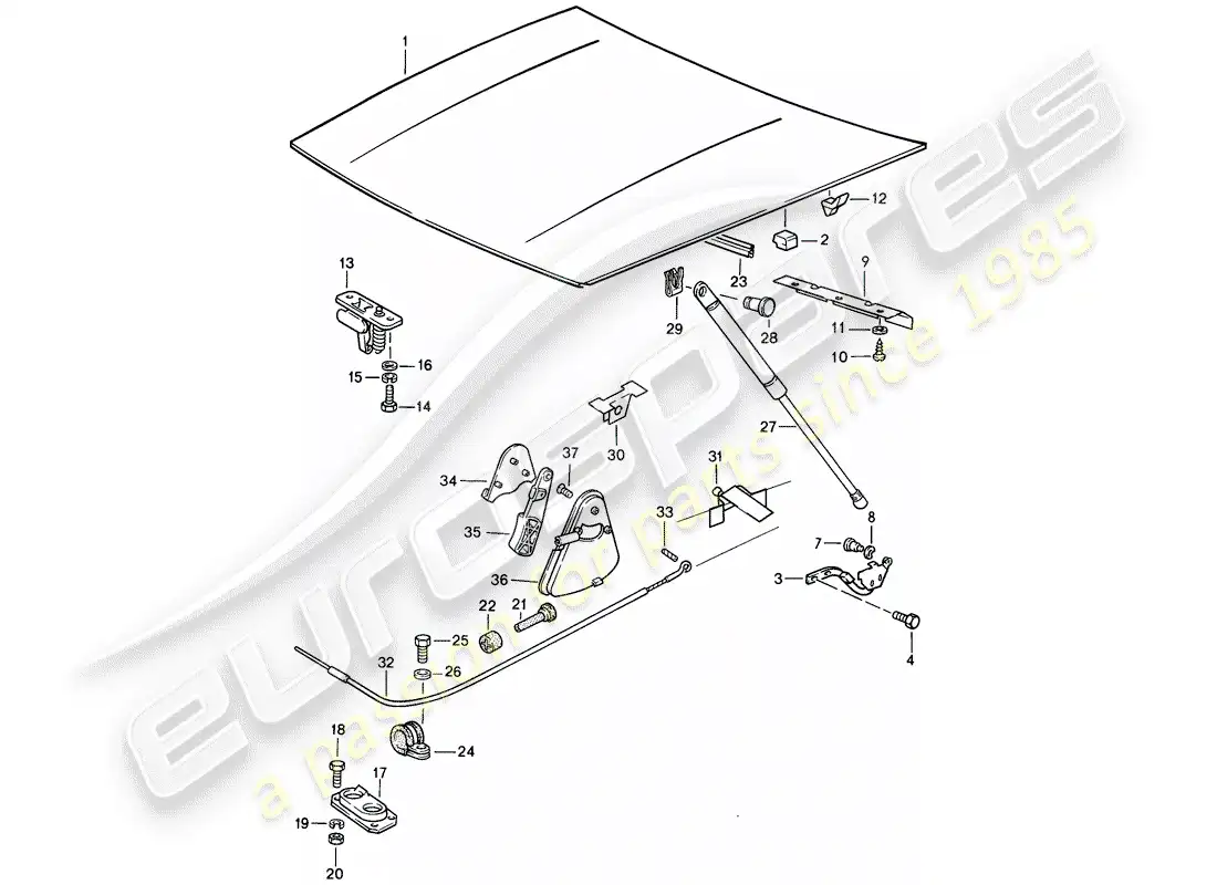 porsche 1987 (944) tapa - actuador diagrama de piezas