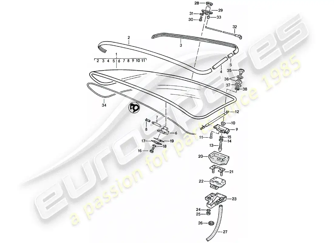 porsche 1982 (924) tapa del maletero trasero - sin: - spoiler diagrama de piezas