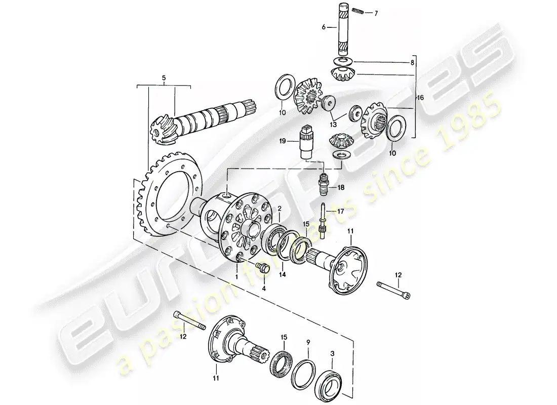 porsche 1987 (924s) diferencial - caja de cambios manual diagrama de piezas