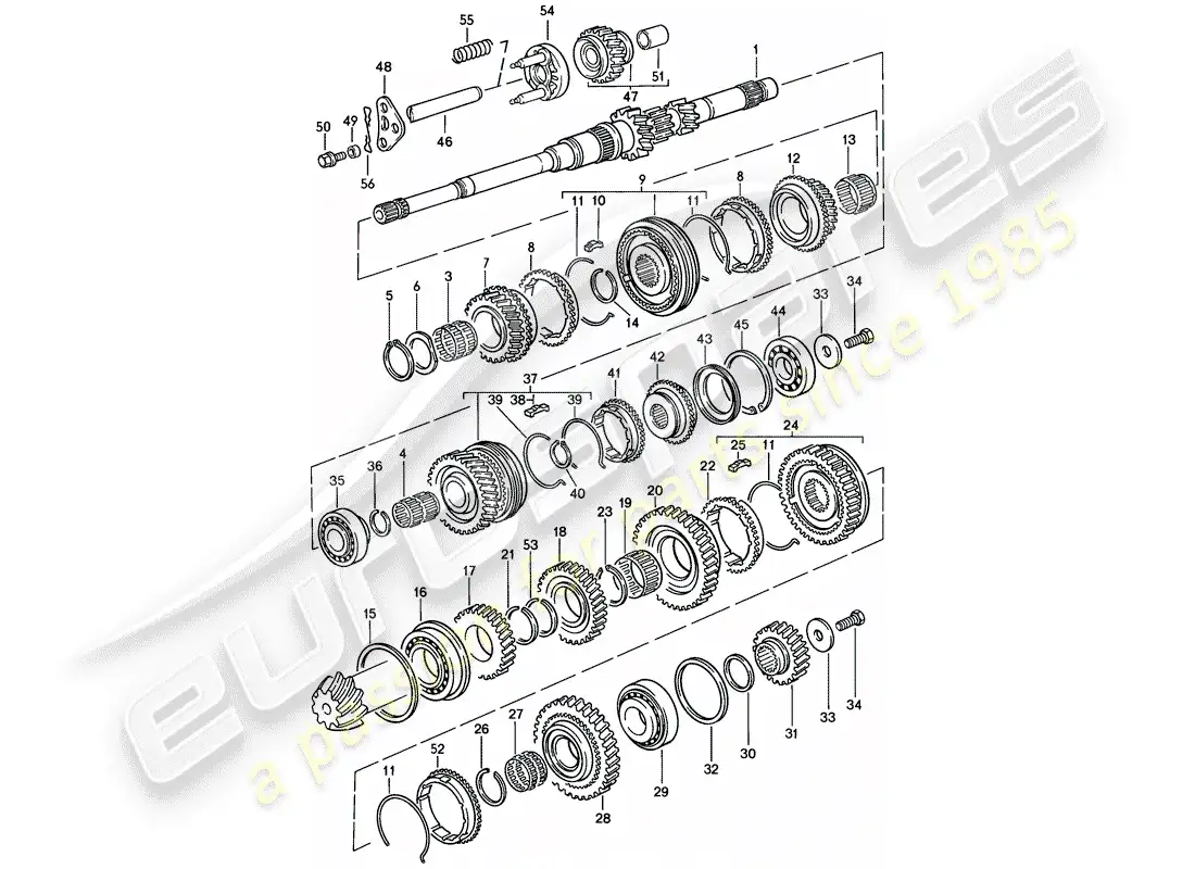 porsche 1982 (944) engranajes y ejes - caja de cambios manual diagrama de piezas
