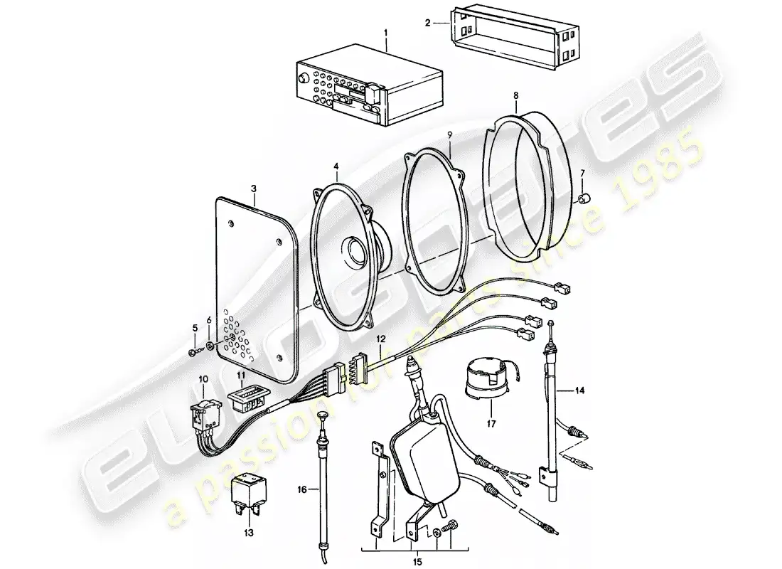 porsche 1985 (924) unidad de radio - con: - 4 - altavoz - d - mj 1983>> diagrama de partes
