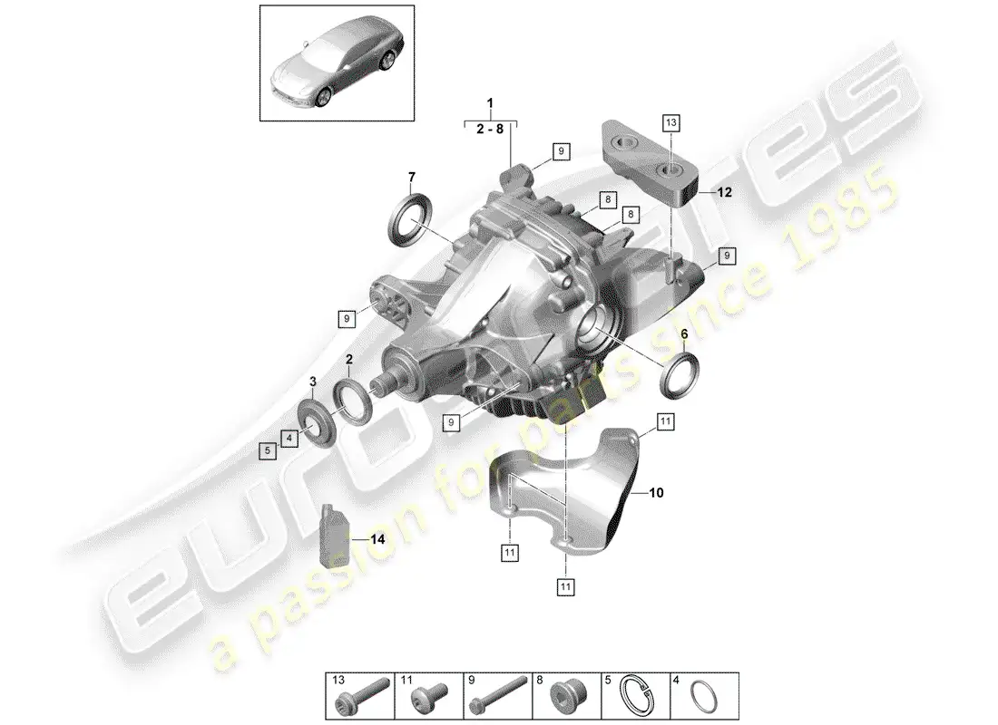 porsche 2017 (panamera 971-1) diferencial del eje trasero diagrama de piezas