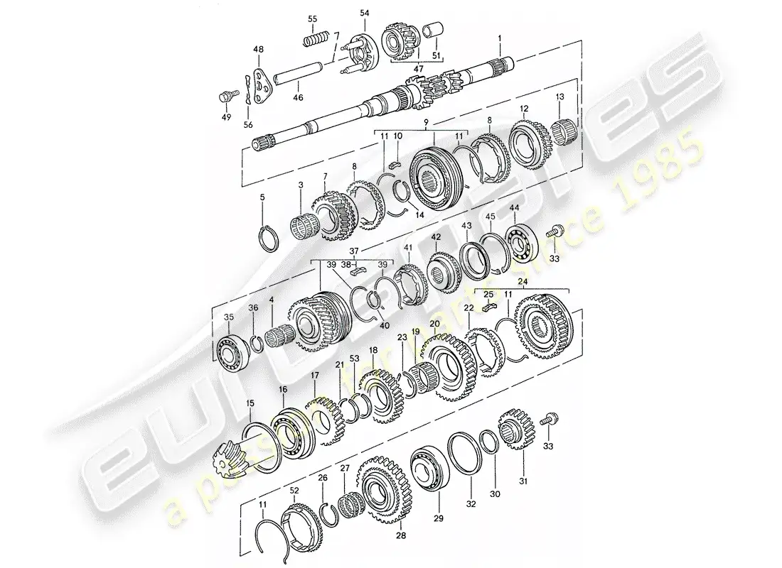 porsche 1991 (944) engranajes y ejes - para - caja de cambios manual diagrama de piezas