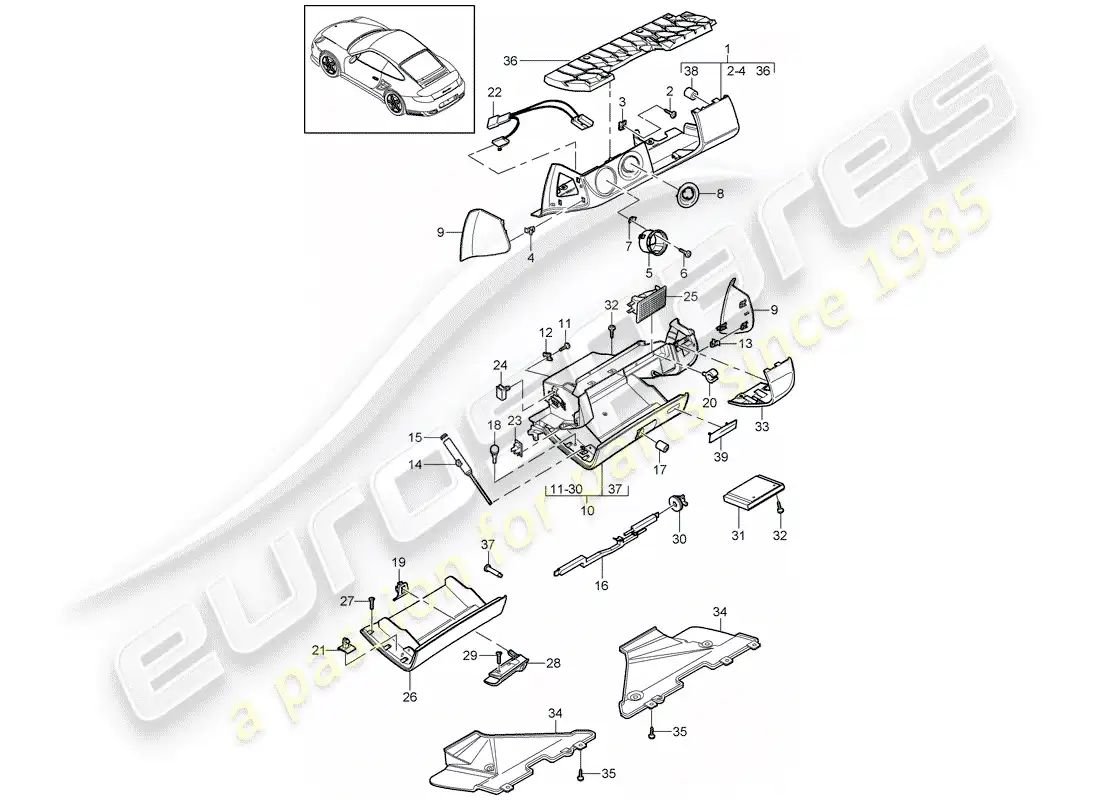 porsche 2013 (997-2 turbo / gt2 rs) guantera diagrama de piezas