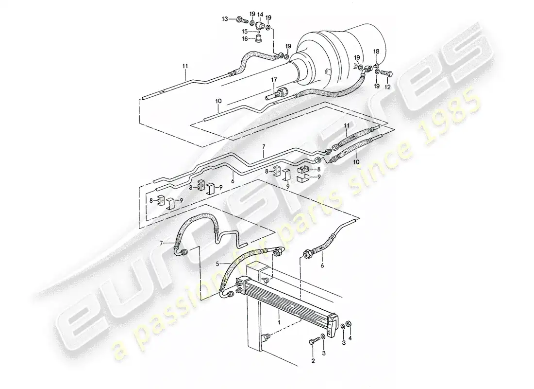 porsche 1991 (928) transmisión automática - enfriador atf - líneas atf diagrama de piezas