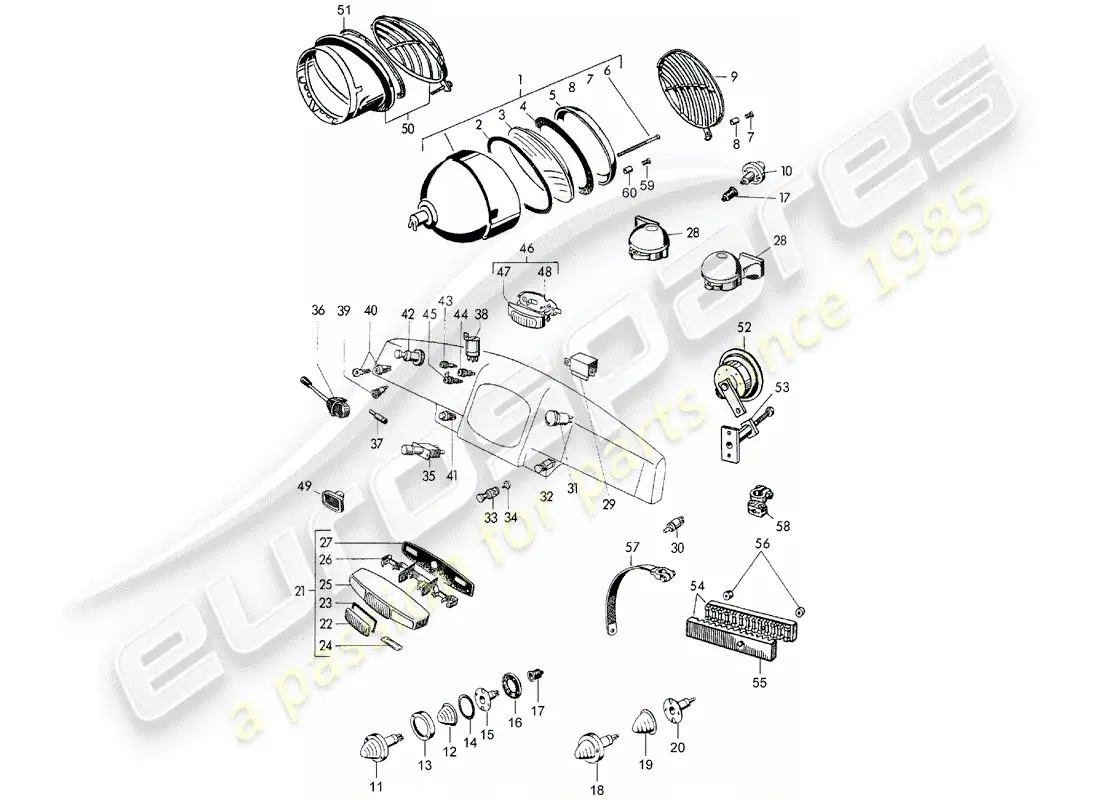 porsche 1957 (356/356a) faro - y - interruptor diagrama de piezas