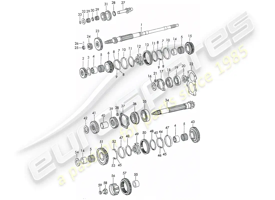 porsche 1972 (911) engranajes y ejes - 4-speed - transmisión - d - mj 1972>> diagrama de piezas