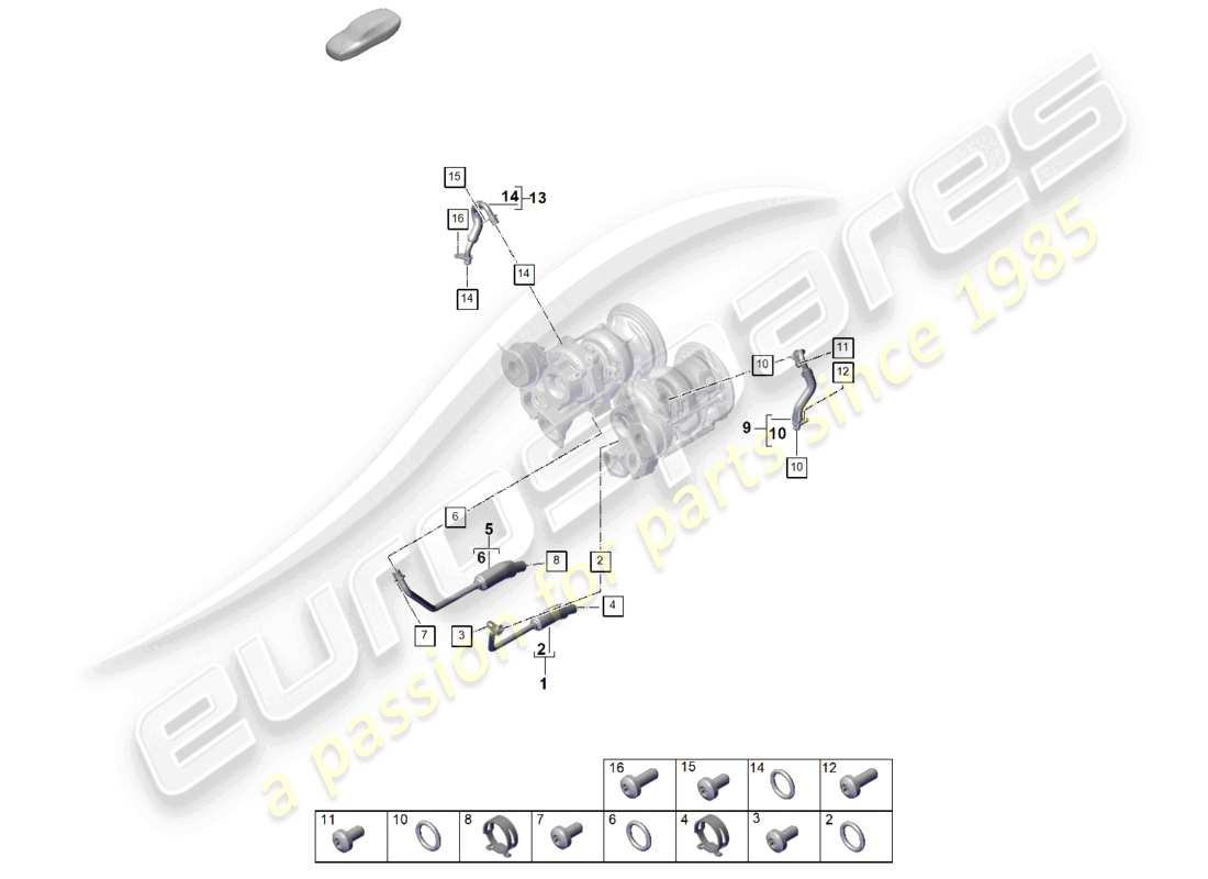 porsche 2025 (panamera 976) diagrama de piezas del sistema de enfriamiento del refrigerante del turbocompresor