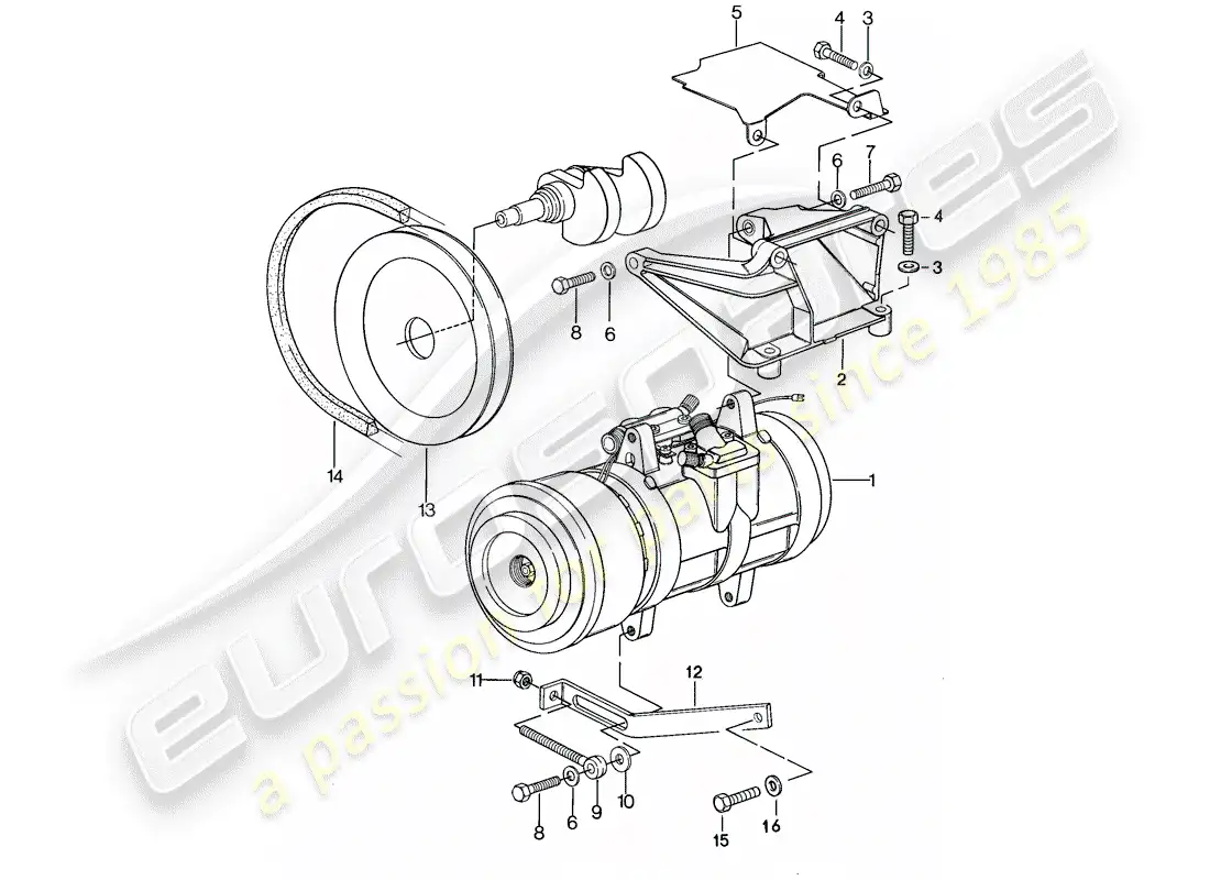 porsche 1985 (928) compresor - montaje diagrama de piezas