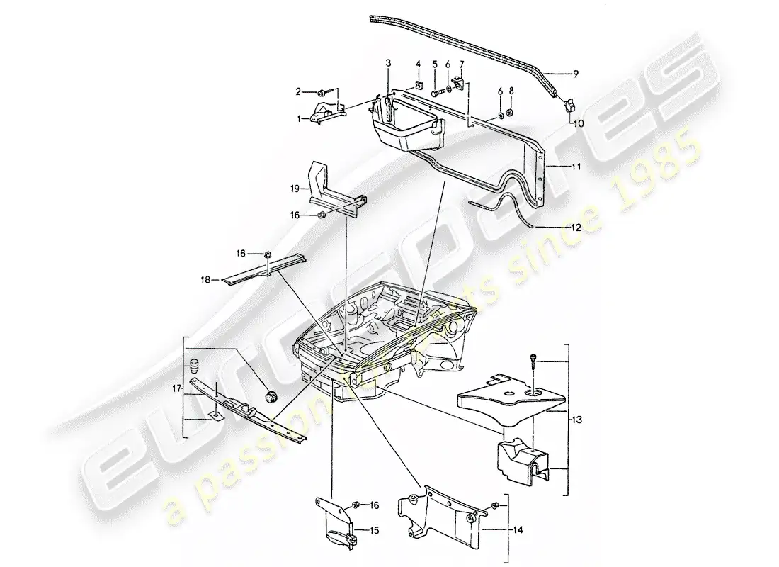 porsche 1991 (964) cubierta - extremo delantero diagrama de piezas