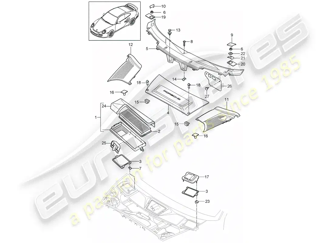 porsche 2008 (997-1 turbo / gt2) filtro de partículas diagrama de piezas