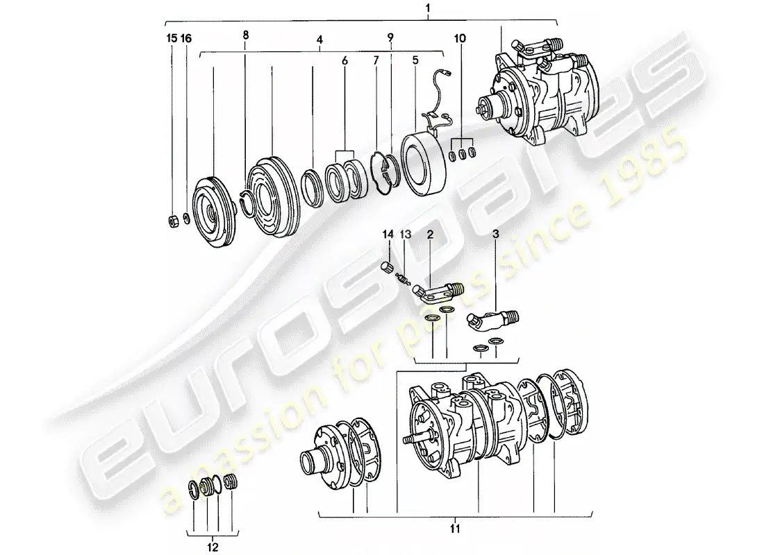 porsche 1982 (911) proveedor - nippondenso - compresor diagrama de piezas