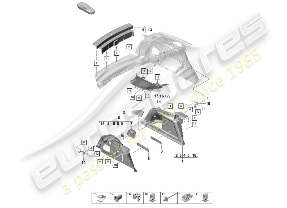 porsche 2024 (cayenne e3 pa) diagrama de piezas del revestimiento del pilar d lateral del maletero