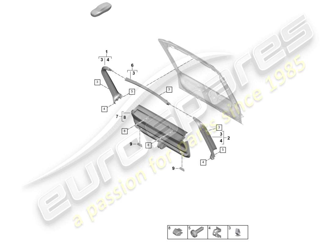 porsche 2024 (panamera 976) diagrama de piezas del revestimiento interior de la tapa trasera