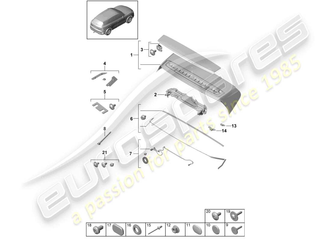 porsche 2024 (cayenne e3 9ya/9yb) alerón trasero turbo diagrama de piezas