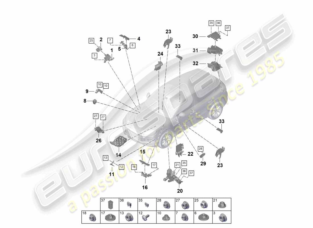 porsche 2024 (cayenne e3 pa) diagrama de piezas de la caja de fusibles de la central eléctrica
