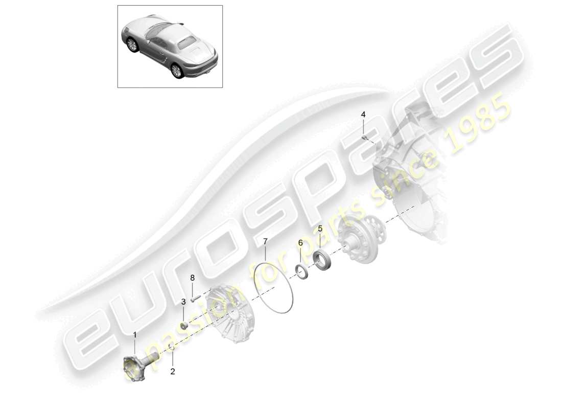 porsche 2022 (718 boxster) caja de cambios manual piezas individuales diferencial de deslizamiento limitado diagrama de piezas de la brida de transmisión