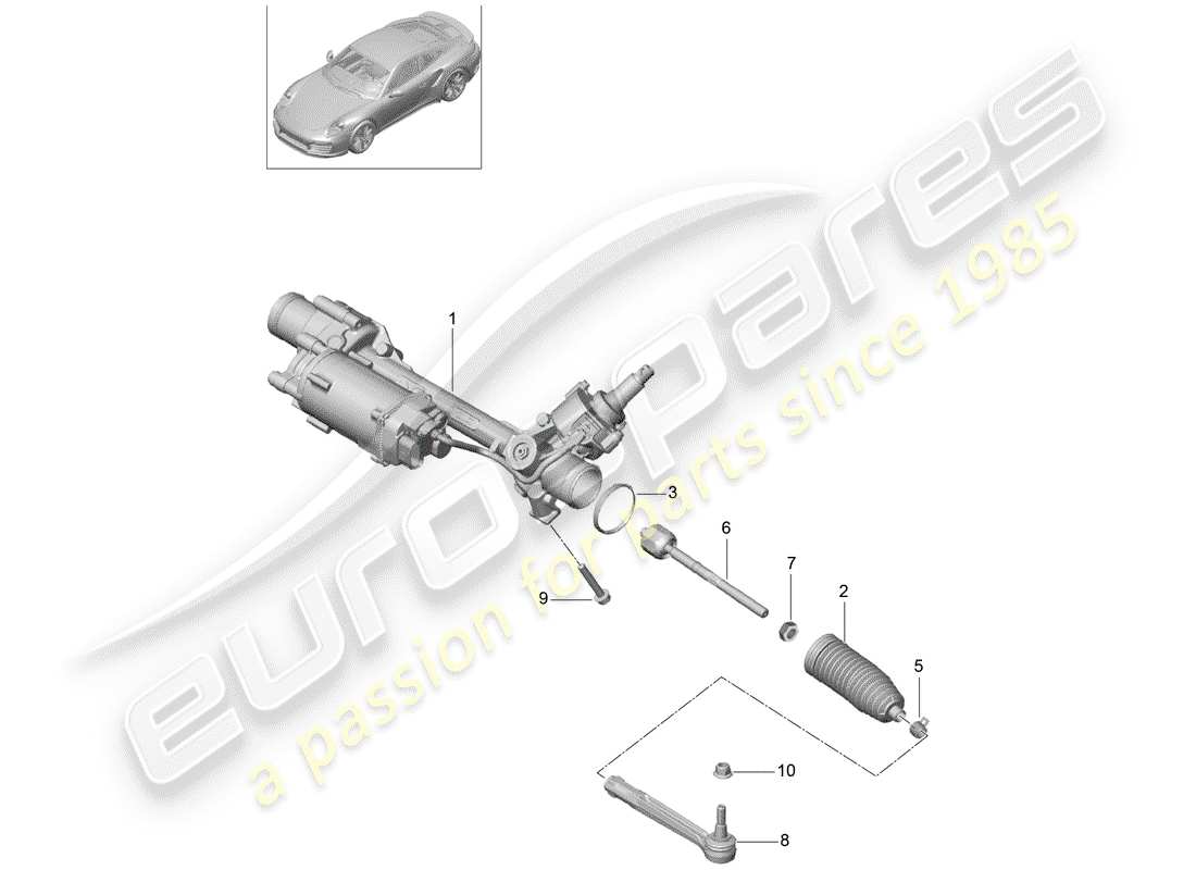 porsche 991 turbo (2018) diagrama de piezas del mecanismo de dirección