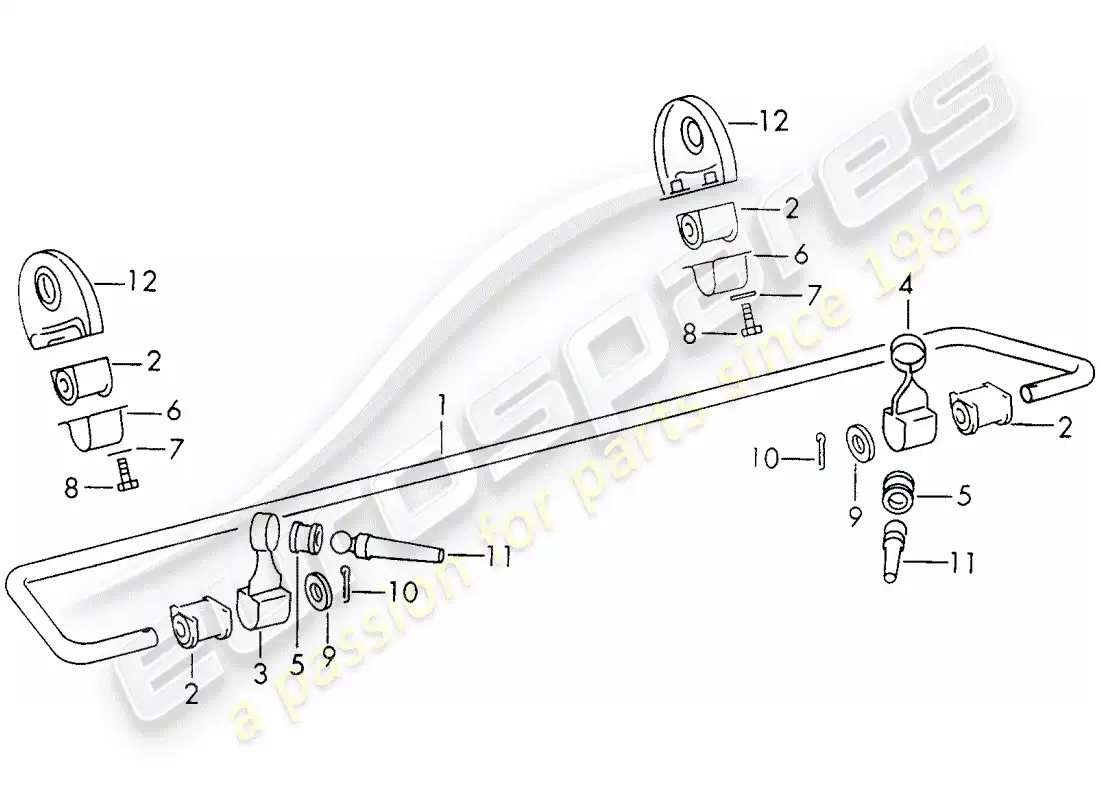 porsche 1971 (911) estabilizador - eje trasero diagrama de piezas