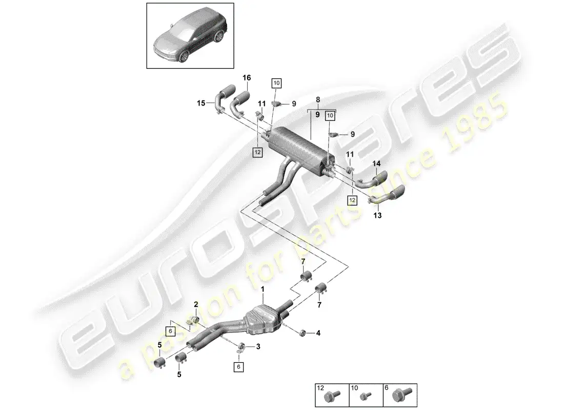 porsche 2020 (cayenne e3 9ya/9yb) sistema de escape diagrama de piezas