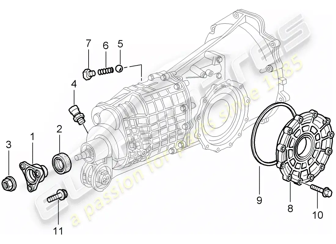 porsche 2005 (996 turbo / gt2) carcasa de engranajes - tapa de la transmisión diagrama de piezas