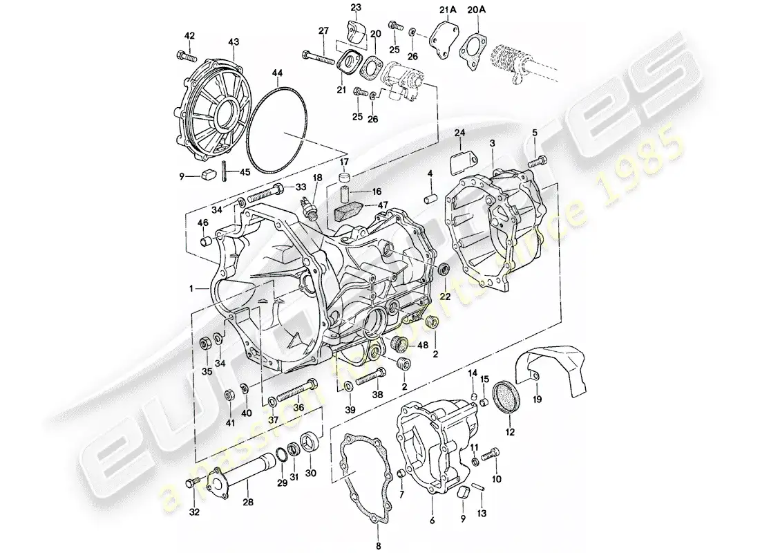 porsche 1984 (924) transmisión de repuesto - caja de transmisión - caja de cambios manual - vq vr uv md - me mf mb mx - 4q 5q 6q - d - mj 1981>> diagrama de piezas