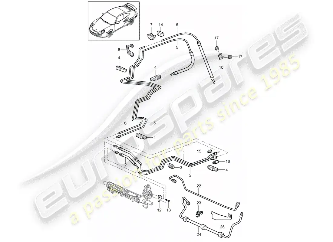 porsche 2013 (997-2 turbo / gt2 rs) dirección asistida diagrama de piezas