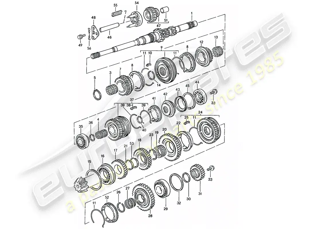 porsche 1986 (944) engranajes y ejes - caja de cambios manual diagrama de piezas